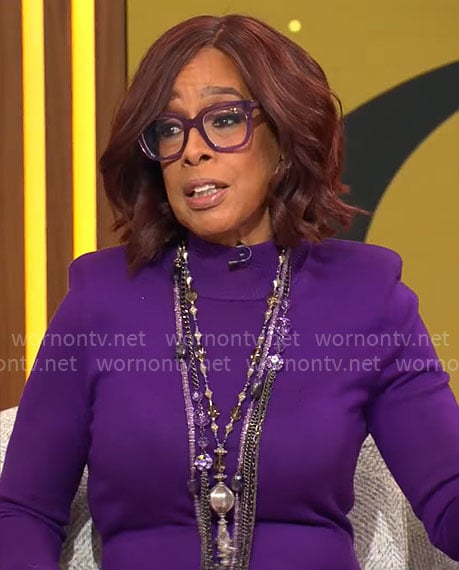 Gayle King’s purple knit dress on CBS Mornings