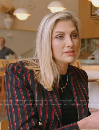 Gina’s navy and red stripe blazer on The Real Housewives of Orange County