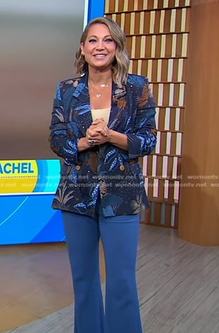 Ginger’s blue print blazer and pants on Good Morning America