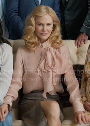 Greer’s pink tie neck blouse on The Perfect Couple