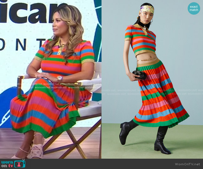 Gucci Viscose Blend Striped Polo Top worn by Nadine Ramos on Good Morning America