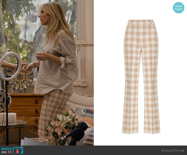 High Sport Kick Gingham Stretch-Cotton Knit Cropped Flared Pants worn by Morgan (Justine Lupe) on Nobody Wants This
