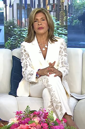 Hoda’s white lace blazer and pants on Today