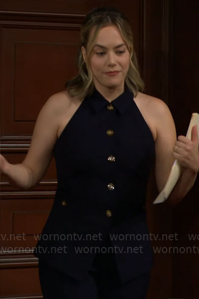 Hope’s sleeveless collared button down top on The Bold and the Beautiful