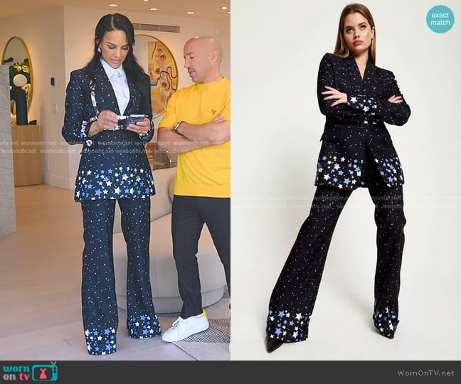 House of Holland Star Print Blazer in Black worn by Amanza Smith on Selling Sunset