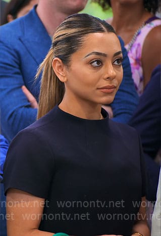 Jade’s navy funnel-neck dress on Owning Manhattan
