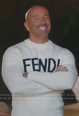 Jason’s white Fendi logo sweater on Selling Sunset