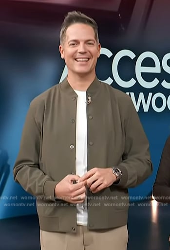 Jason’s green knit bomber jacket on Access Hollywood