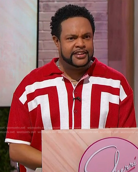 Jawn’s red and white printed shirt on Sherri