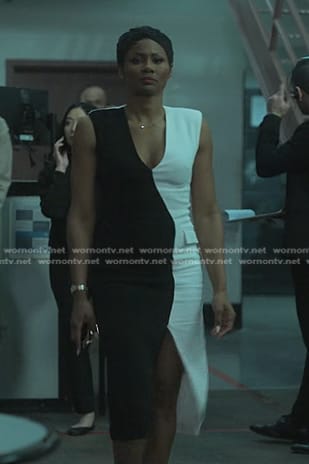 Jax’s black and white two-tone dress on Reasonable Doubt
