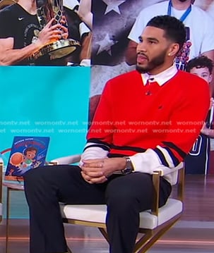 Jayson Tatum’s red colorblock shirt on Good Morning America
