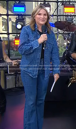 Jenna’s blue printed denim shirt and flare jeans on Today