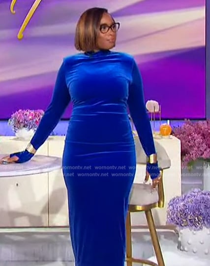 Jennifer’s blue velvet mock neck dress on The Jennifer Hudson Show