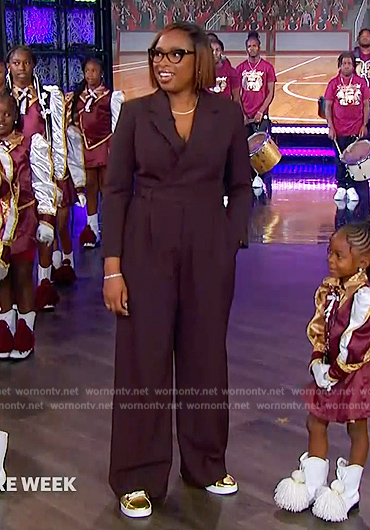 Jennifer’s brown blazer jumpsuit on The Jennifer Hudson Show