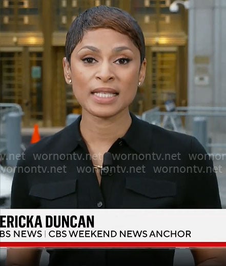 Jericka Duncan’s black shirtdress on CBS Mornings