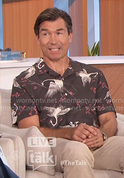 Jerry’s black crane print shirt on The Talk