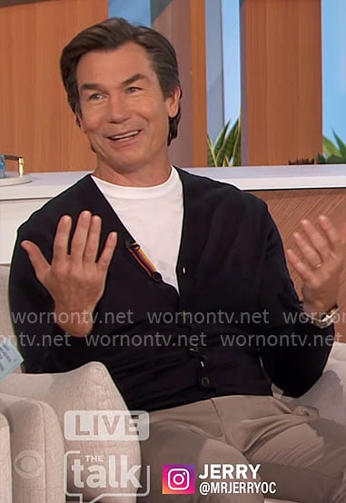 Jerry’s black cardigan with stripe detail on The Talk