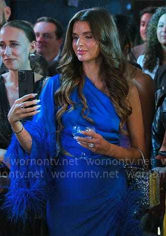 Jess’s blue feather dress on Owning Manhattan