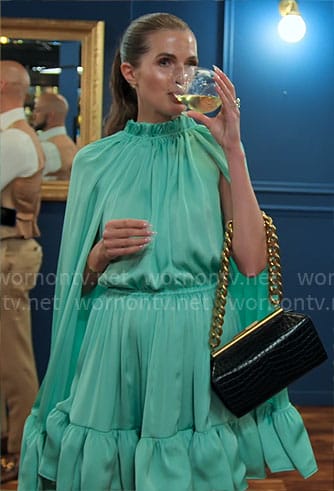 Jess’s green cape dress on Owning Manhattan