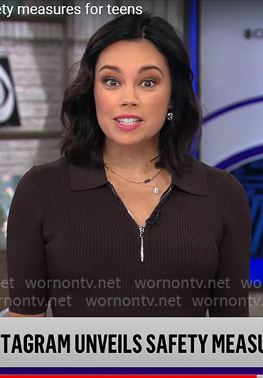 Jo Ling Kent’s brown zip polo dress on CBS Mornings