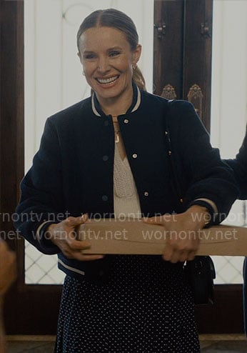Joanne’s navy bomber jacket on Nobody Wants This
