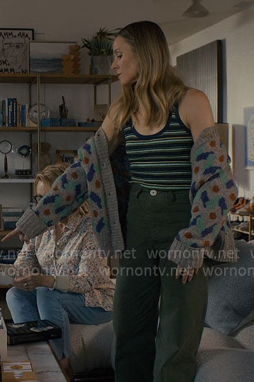 Joanne’s striped tank top, printed cardigan and green pants on Nobody Wants This