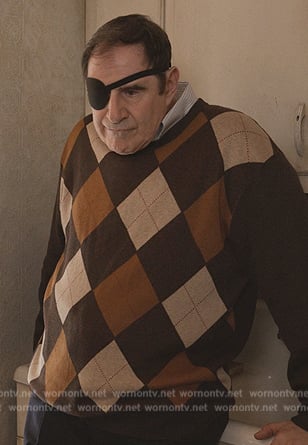 Joe’s brown argyle sweater on Only Murders in the Building