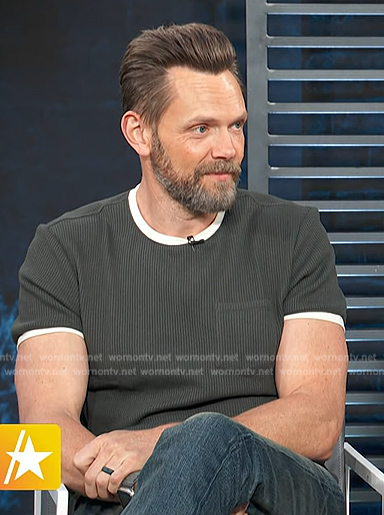 Joel McHale’s ribbed contrast tee on Access Hollywood