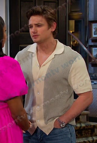 Johnny’s ivory knit button down shirt on Days of our Lives