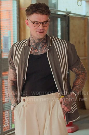 Jonathan’s green striped knit shirt on Owning Manhattan