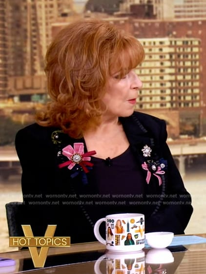 Joy’s black floral applique blazer on The View