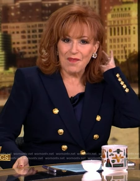 Joy’s navy double breasted blazer on The View