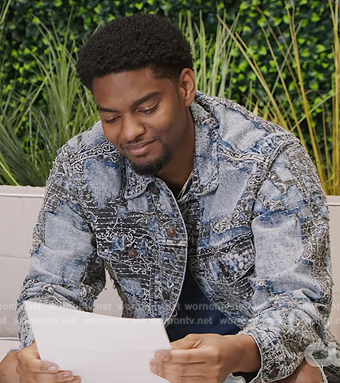 JR’s denim distressed paisley print jacket on All American Homecoming