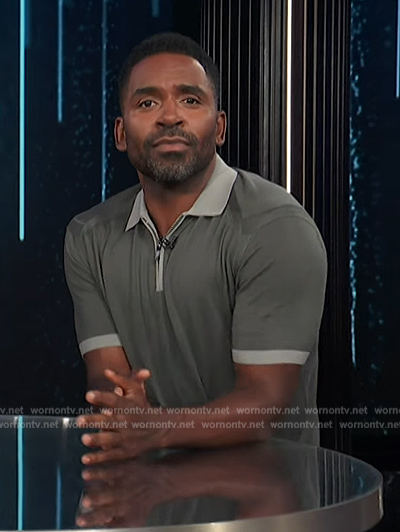 Justin’s contrast gray polo on E! News