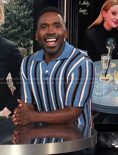 Justin’s blue stripe polo on E! News
