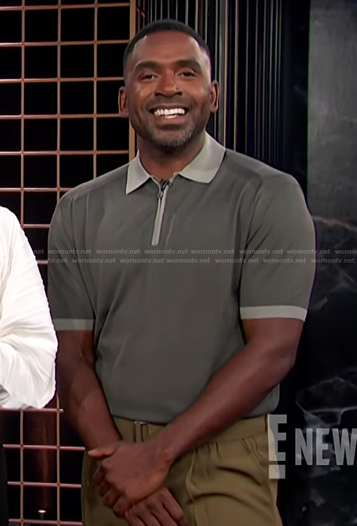 Justin’s contrast gray polo on E! News