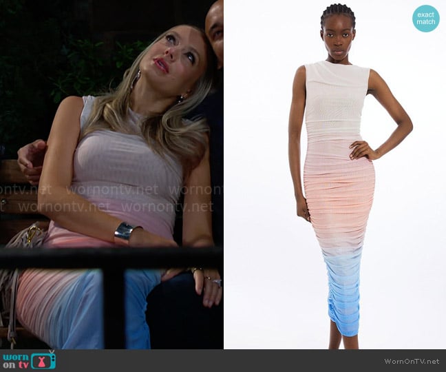 Karen Millen Sunset Ombre Mesh Ruched Jersey Maxi Dress worn by Abby Newman (Melissa Ordway) on The Young and the Restless