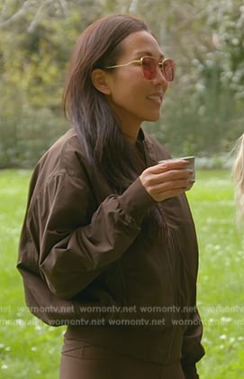Katie’s brown sports jacket and leggings on The Real Housewives of Orange County