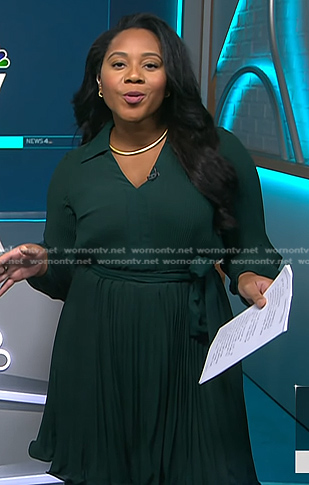 Kay’s green pleated tie waist dress on NBC News Daily
