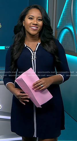 Kay Angrum’s navy contrast trim zip dress on NBC News Daily