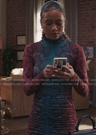 Keisha’s snake print ruched dress on All American Homecoming