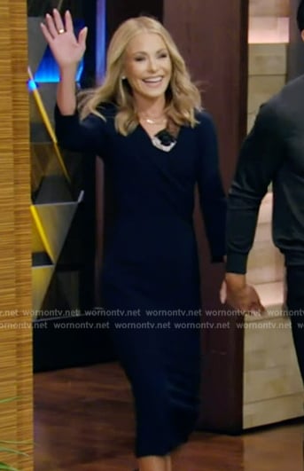 Kelly’s navy dress with lace panels on Live With Kelly