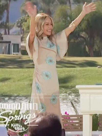 Kelly’s pink floral print high neck dress on Live with Kelly and Mark