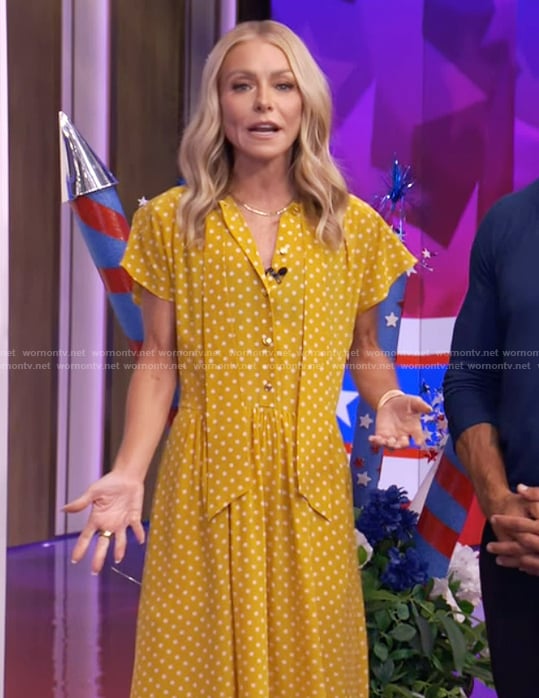Kelly’s yellow polka dot dress on Live with Kelly and Ryan