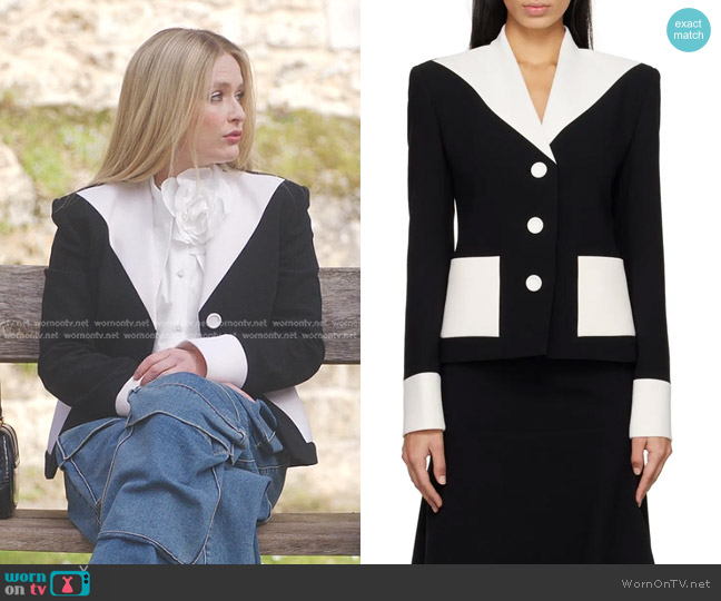 Kimhekim Button Blazer in Black & Off-White worn by Camille (Camille Razat) on Emily in Paris