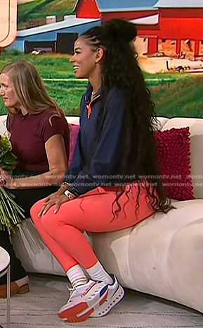 Kirsten Ferguson’s navy top and pink leggings on Today