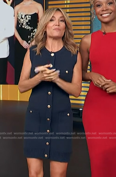 Kit’s blue sleeveless tweed mini dress on Access Hollywood