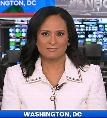 Kristen’s white contrast trim jacket on Today