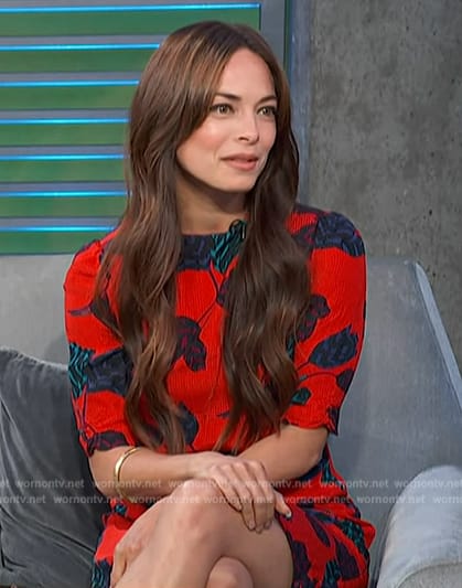 Kristin Kreuk’s red floral print dress on Access Hollywood