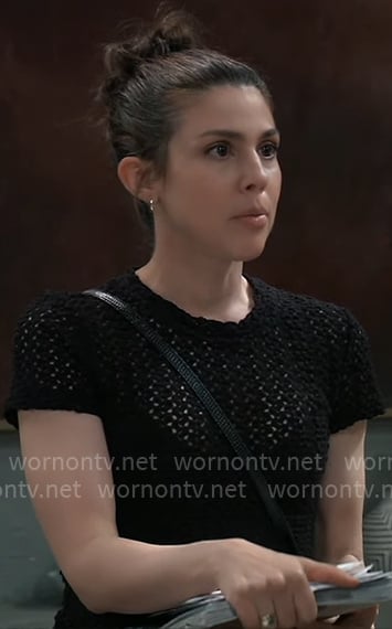 Kristina’s black crochet short sleeve top on General Hospital